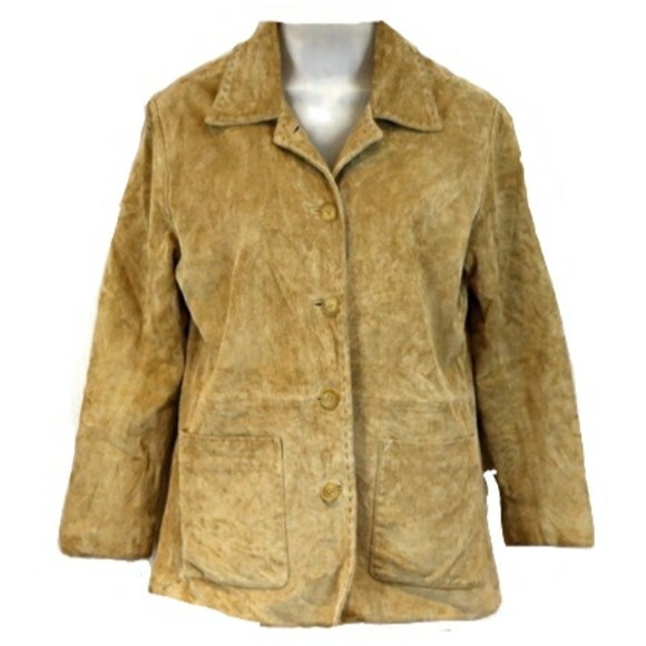 Eddie Bauer Petite XS Leather Jacket Cottagecore Vintage Natural - Picture 1 of 10